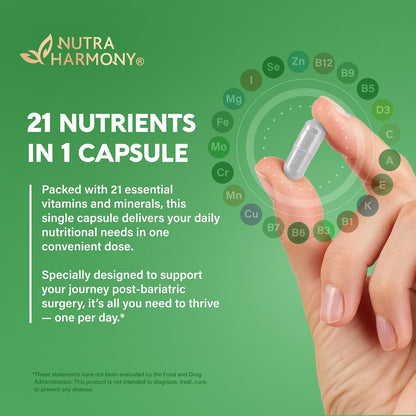 Bariatric Multivitamin - 45 mg Iron Supplement - Lab Tested - for Women and Men - All-in-One, 21 Essential Vitamins - Gastric Sleeve Support - Free of Sugar, Gluten and Soya - 90 Capsules, Once Daily