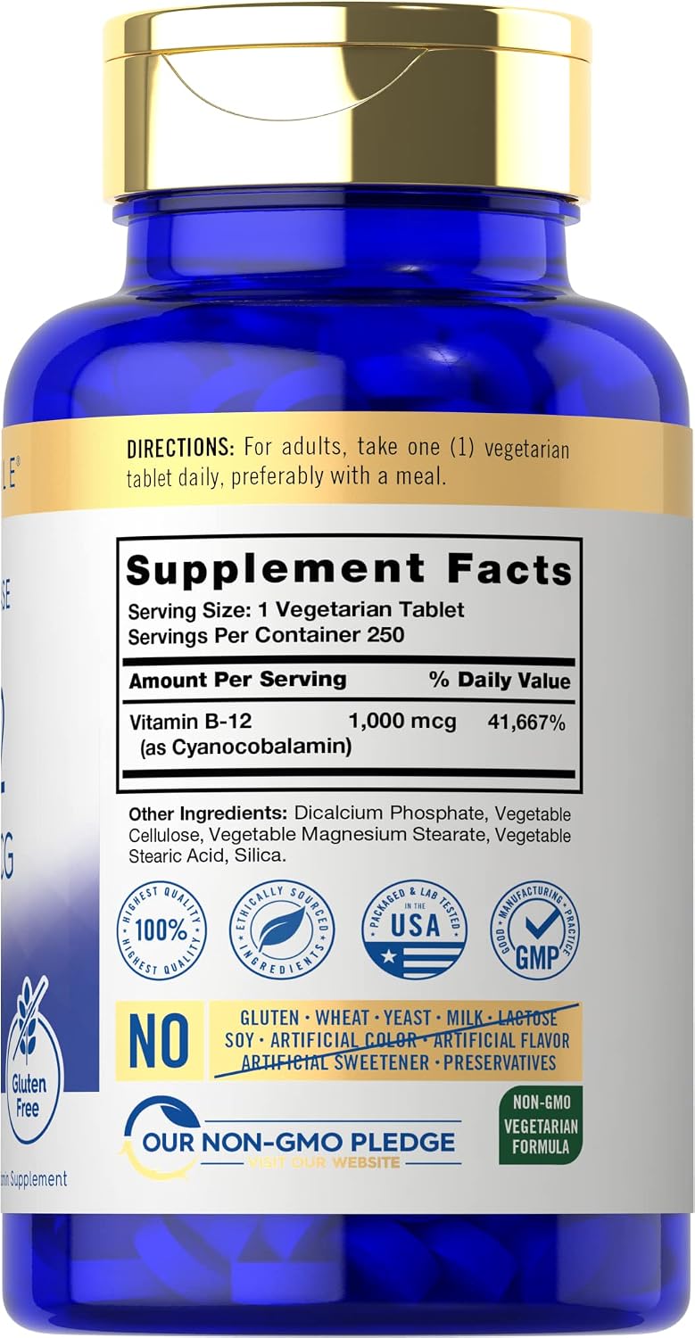 Carlyle Vitamin B12 1000 mcg Time Release Tablets - Cyanocobalamin - 250 Count - görsel 2