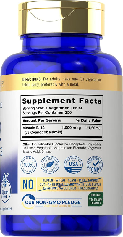 Carlyle Vitamin B12 1000 mcg Time Release Tablets - Cyanocobalamin - 250 Count