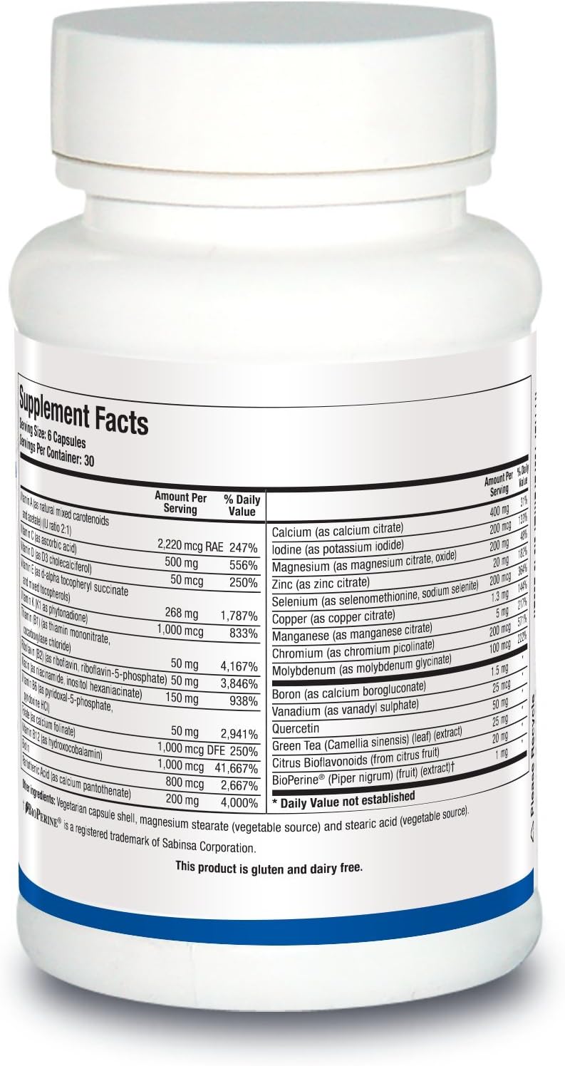 BIOTICS RESEARCH Pro Multi Plus - High Potency Daily Multivitamin, Active Form B Vitamins, Folate, D3, K1, Minerals, BioPerine for Absorption, Antioxidant Support, Gluten- and Dairy-Free, 180 Capsules - görsel 2
