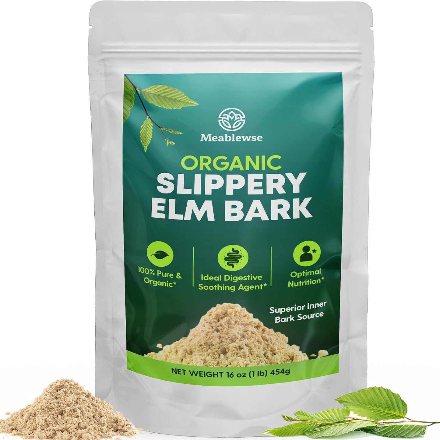 Meablewse Slippery Elm Bark Powder, 454g (349 Servings) - 100% Pure, Vegan, Non-GMO, Gluten-free - görsel 1