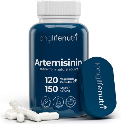 LongLifeNutri Artemisinin 150mg - Organic Sweet Wormwood Food Supplement, 120 Vegetarian Capsules