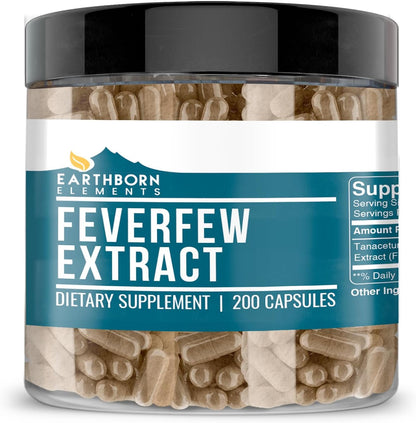 Earthborn Elements Feverfew Extract 200 Capsules, Pure & Unadulterated, No Additives