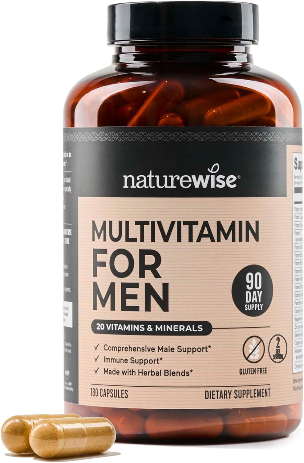 NatureWise Multivitamin for Men - Daily Male Support with Minerals & Herbs for Energy, Performance, Immunity - Soya & Gluten-free, Non-GM - 180 Capsules (3-Month Supply) - görsel 1