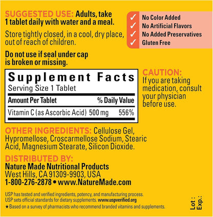 Nature Made Vitamin C 500 mg, Food Supplement for Immune Support, 150 Chewable Tablets