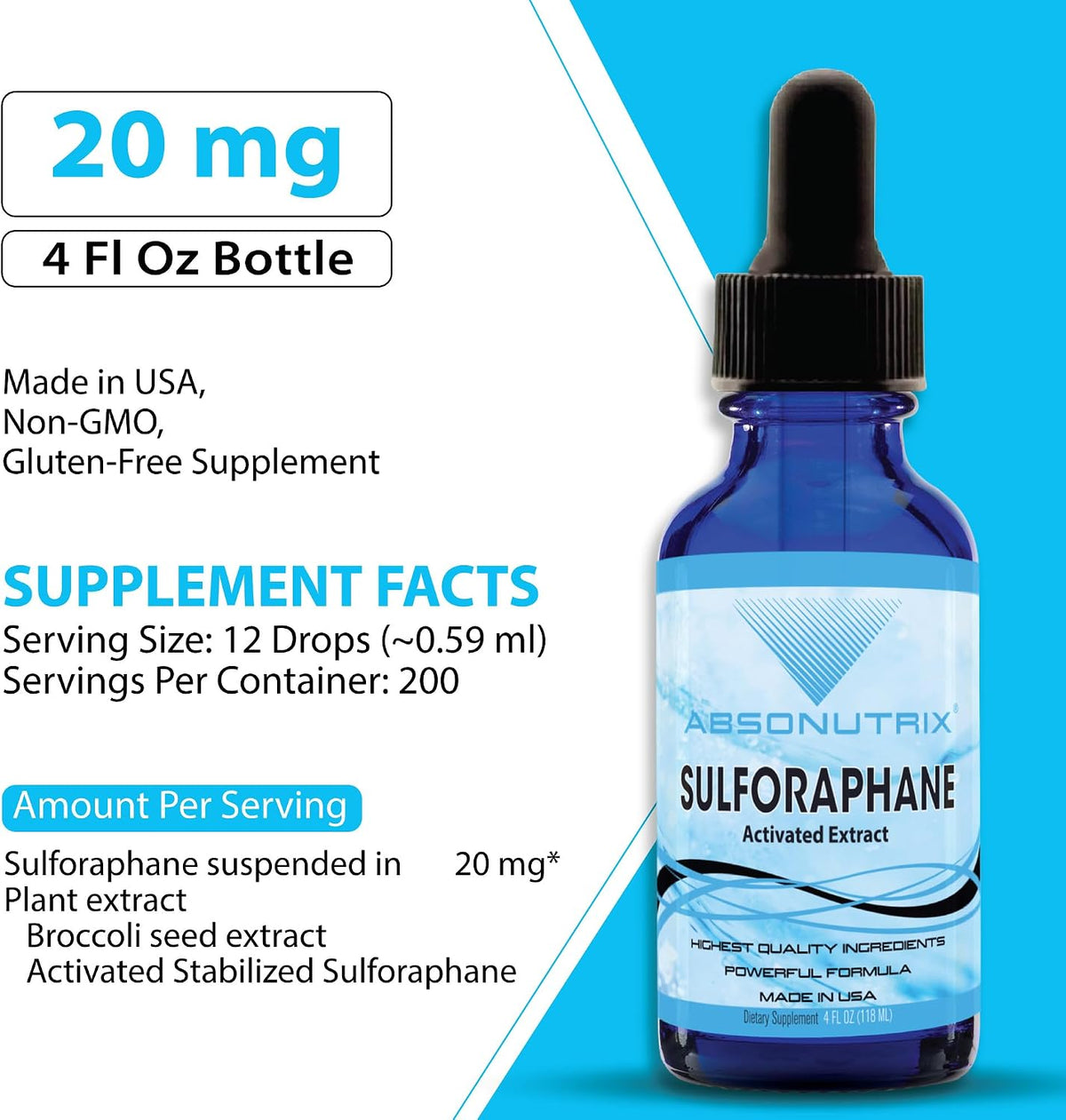 Absonutrix Activated and Stabilised Sulforaphane, 20 mg, 200 Servings, Liquid Drops - görsel 3