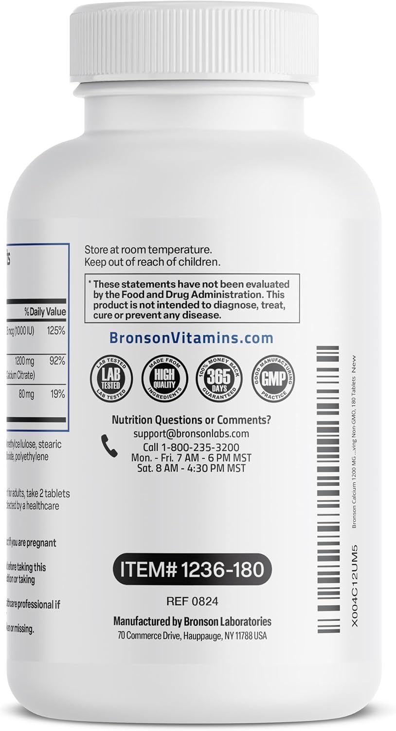 Bronson Calcium 1200 mg Sustained Release with Vitamin D3 1000 IU, 180 Tablets - görsel 6