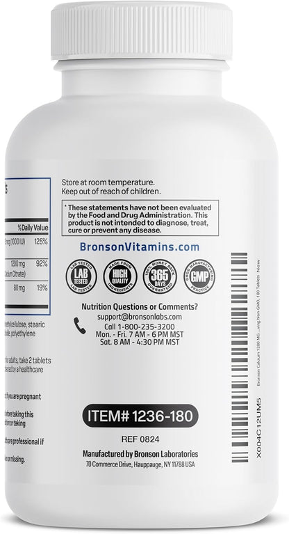 Bronson Calcium 1200 mg Sustained Release with Vitamin D3 1000 IU, 180 Tablets