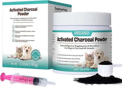 ROZJOVU Activated Charcoal Powder for Dogs, Cats & All Pets – 227 g