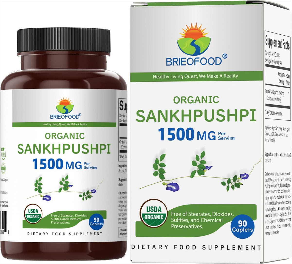 Brieofood Organic Sankhpushpi 1500mg, 90 Vegetarian Tablets - görsel 1