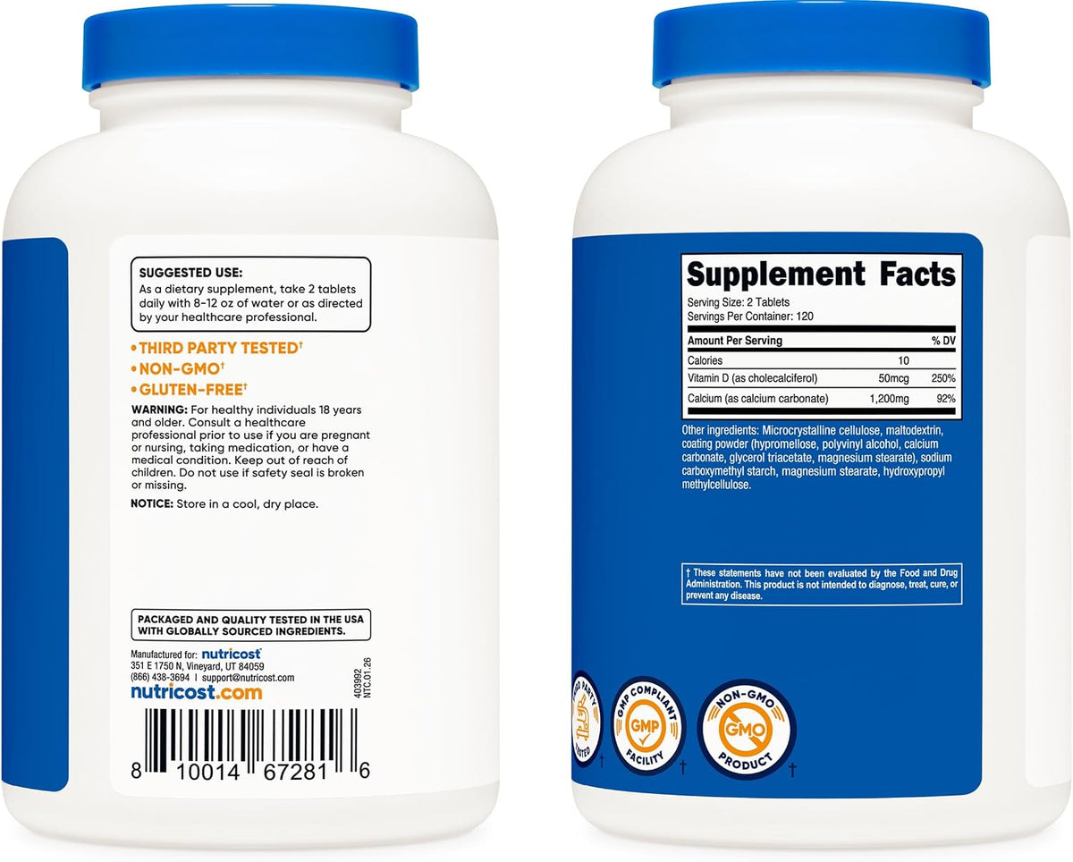Nutricost Calcium & Vitamin D Supplement – 1200mg Calcium & 2000 IU D3, 240 Tablets - görsel 4