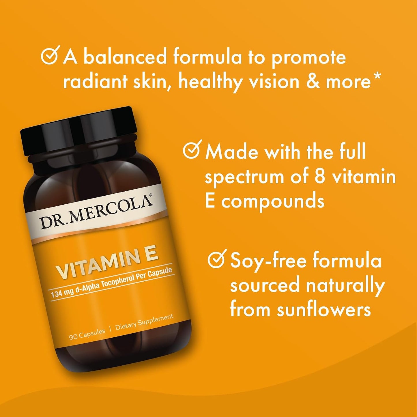 Dr. Mercola Vitamin E, 90 Servings (90 Capsules), 134 mg Per Capsule, Food Supplement, Supports Healthy Skin, Non-GM - görsel 5