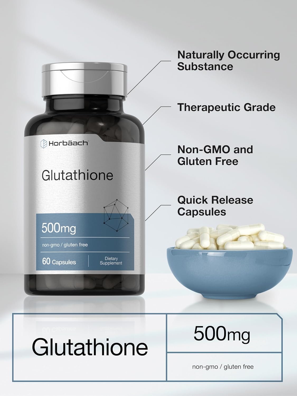 Horbäach Glutathione 500mg | 60 Capsules | Reduced Form | Non-GM & Gluten-free Supplement - görsel 4