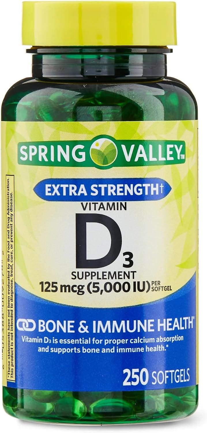 Spring Valley Vitamin D3 Softgels, 5000 IU, 250 Count - görsel 1