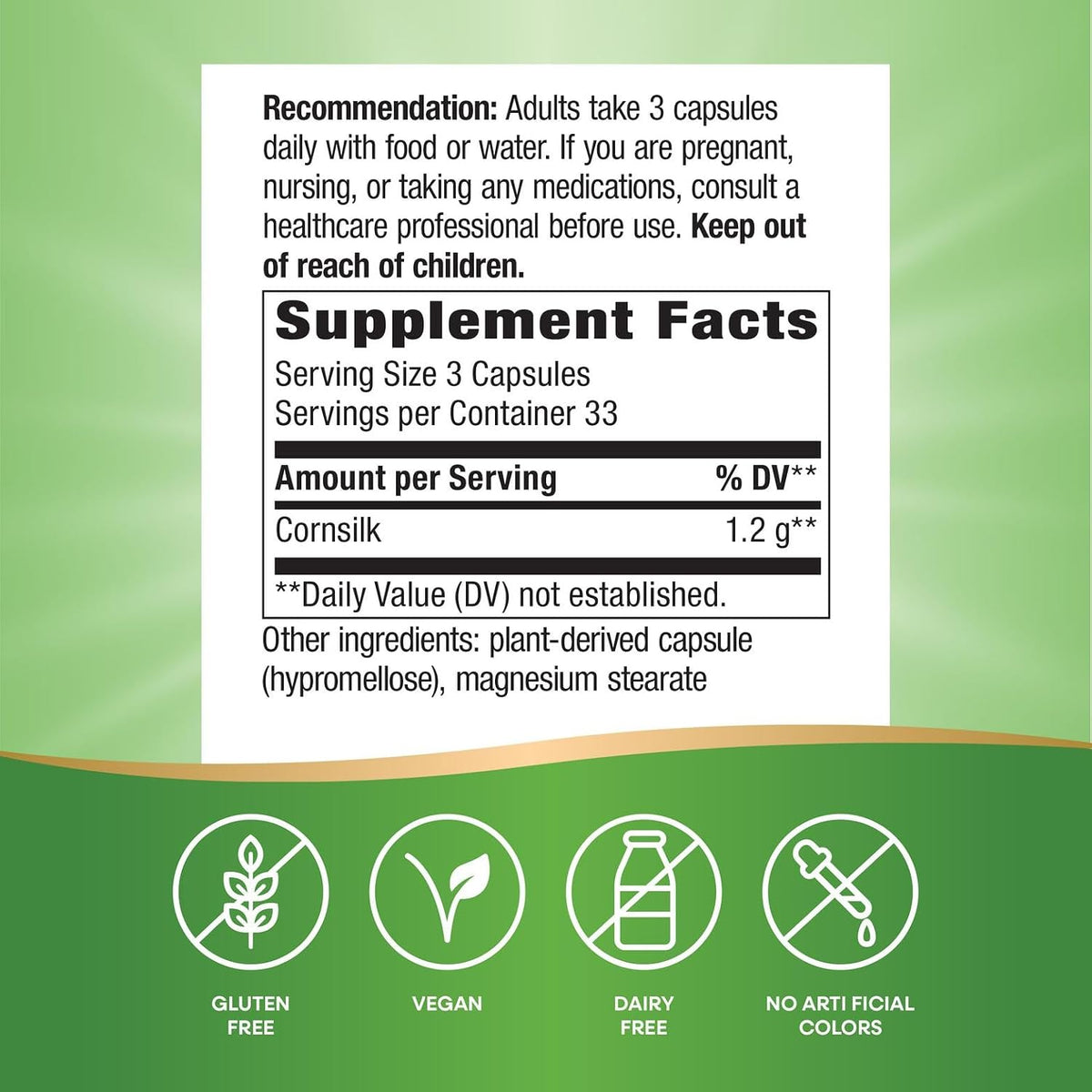 Nature's Way Corn Silk, 1,200 mg per 3-Capsule Serving, Traditional Support for Urinary Health*, Vegan, No Gluten, 100 Vegan Capsules (Packaging May Vary) - görsel 2