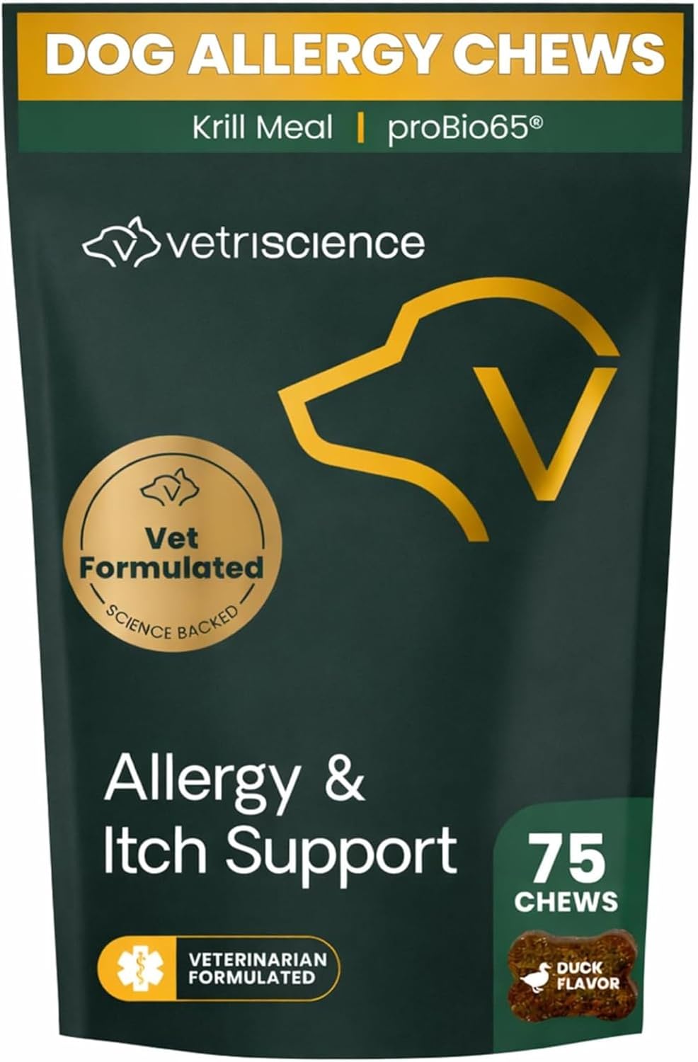 VetriScience Allergy Plus Immune Support Supplement for Dogs, Duck Flavour, 75 Chews - görsel 1