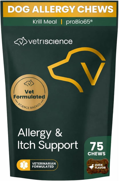 VetriScience Allergy Plus Immune Support Supplement for Dogs, Duck Flavour, 75 Chews