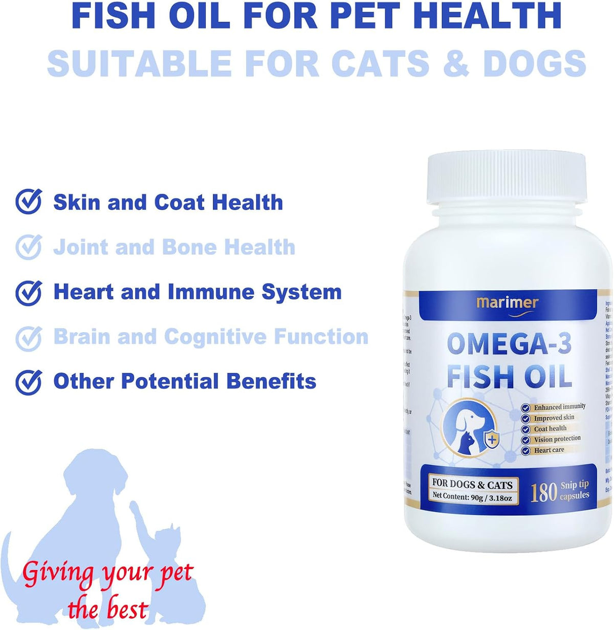 MARIMER Omega-3 Fish Oil for Dogs & Cats, Snip Tips Soft gel capsules, 180 Count - görsel 2