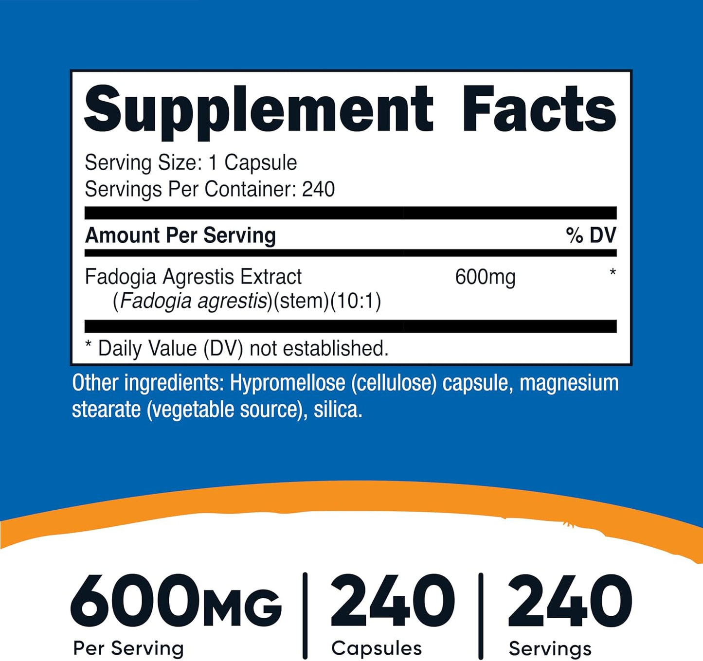 Nutricost Fadogia Agrestis (240 Capsules | 600 mg Per Serving) - Potent 10:1 Extract, Gluten-free, GMO Free Supplement - görsel 2