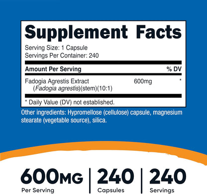 Nutricost Fadogia Agrestis (240 Capsules | 600 mg Per Serving) - Potent 10:1 Extract, Gluten-free, GMO Free Supplement