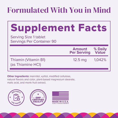 BariMelts Vitamin B1 (Thiamine) - 90 Fast-Dissolving Tablets, Sugar-Free Bariatric Supplement, Natural Berry Flavour