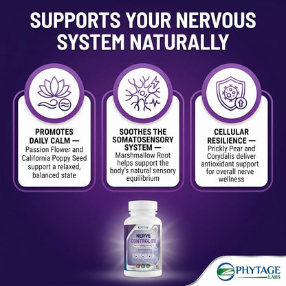 Phytage Labs Nerve Control 911 – Herbal Nerve Support Supplement – 60 Capsules