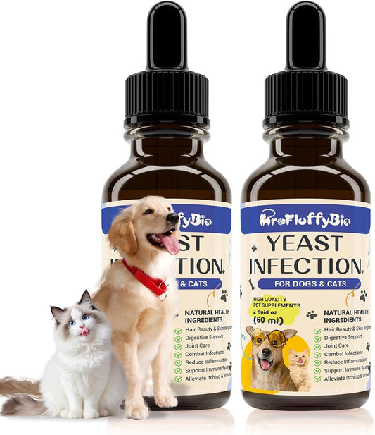 ProFluffyBio Natural Dog Yeast Infection Treatment Drops – Herbal Supplement for Itchy Skin & Ear Relief (2-Pack, 60 ml Each)
