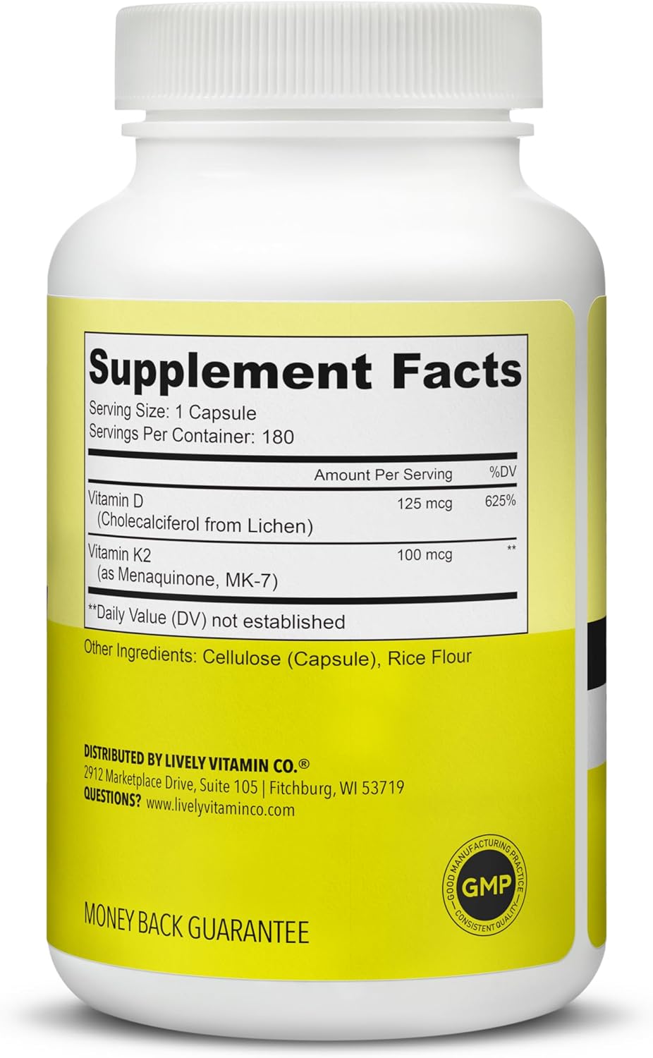 Lively Vitamin Co. Solar Power Vitamin D3 5000 IU with Vitamin K2 MK-7 (MenaQ7) - 180 Soft gel capsules - görsel 2