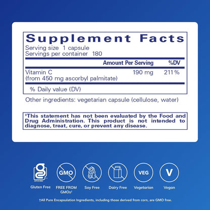 Pure Encapsulations Ascorbyl Palmitate | Vitamin C Supplement to Support Iron Absorption and Normal Immune Function* | 180 Capsules