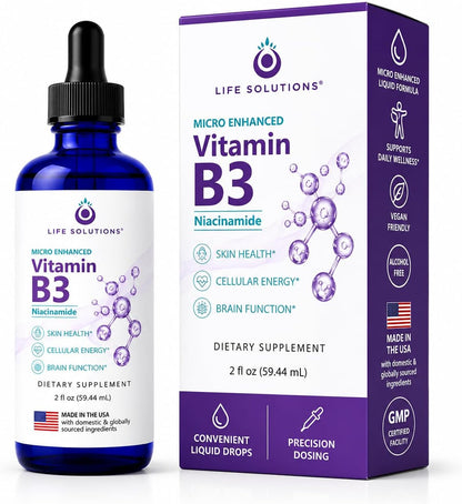 Life Solutions Vitamin B3 Niacinamide Drops - Non-Flush Liquid B3 Supplement, 60 ml