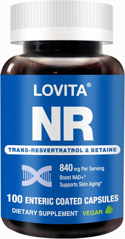 LOVITA NAD+ Food Supplement with NR, Resveratrol, and Betaine – 840 mg, 100 Capsules