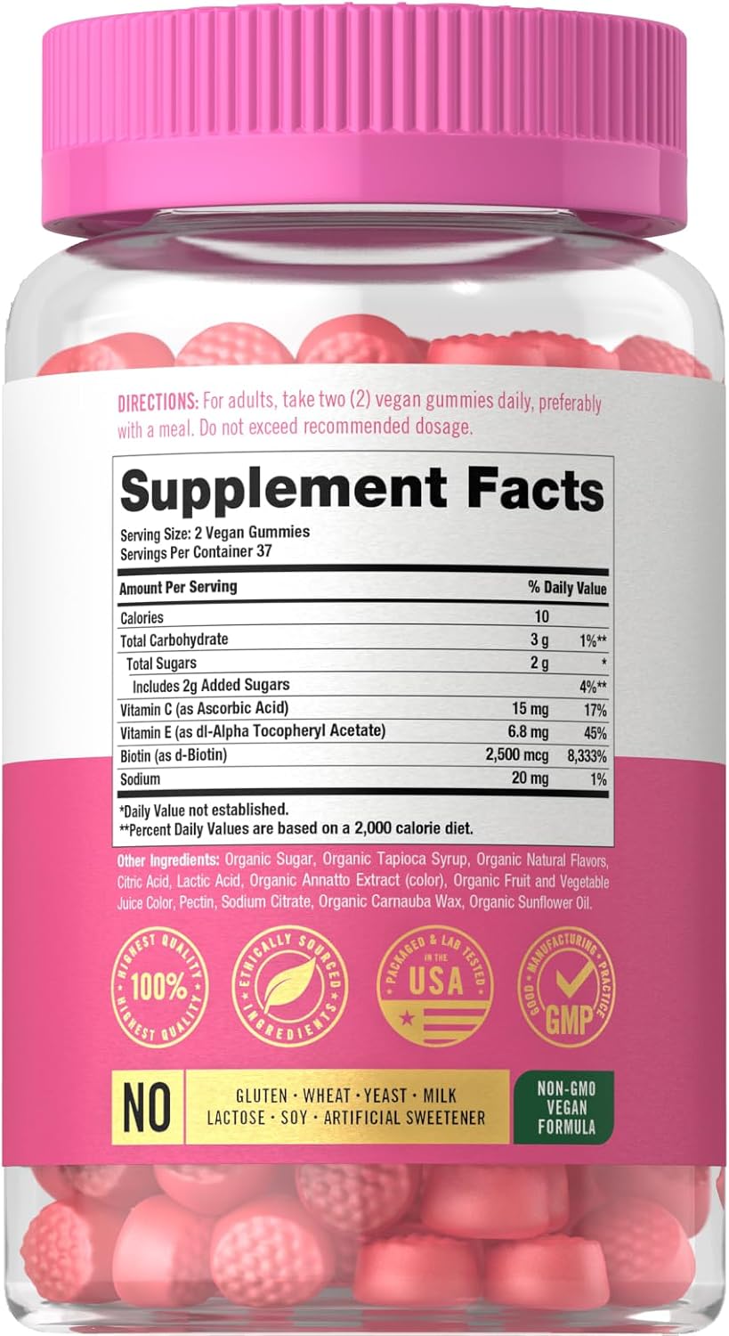 Carlyle Hair, Skin and Nails Gummies with Biotin 2500mcg, Vitamin C & E - Raspberry Flavour, 75 Count - görsel 2