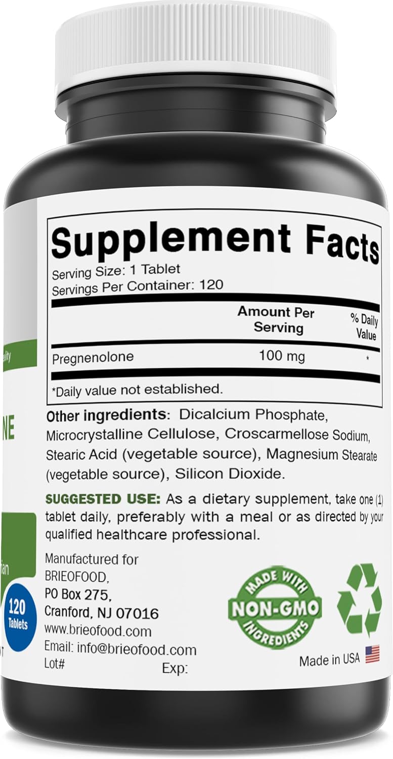 Brieofood Pregnenolone 100 mg 120 Tablets – Hormone Balance Supplement - görsel 2