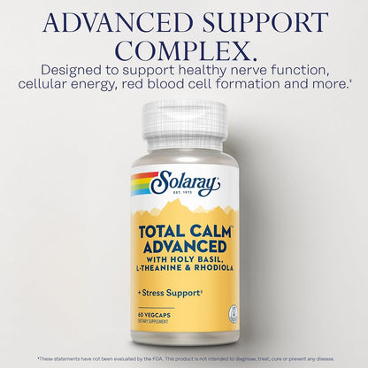 SOLARAY Total Calm Advanced - Nervous System & Cellular Energy Support with Holy Basil, L-Theanine, Rhodiola Rosea, and Vitamin B12