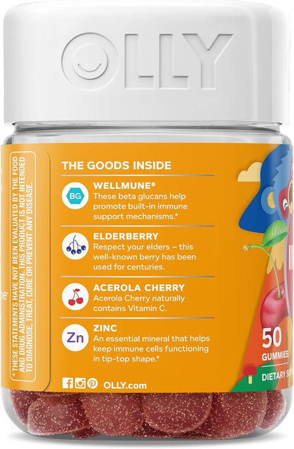 OLLY Kids Immunity Gummy – Immune Support with Wellmune, Elderberry, Vitamin C & Zinc, 50 Gummies