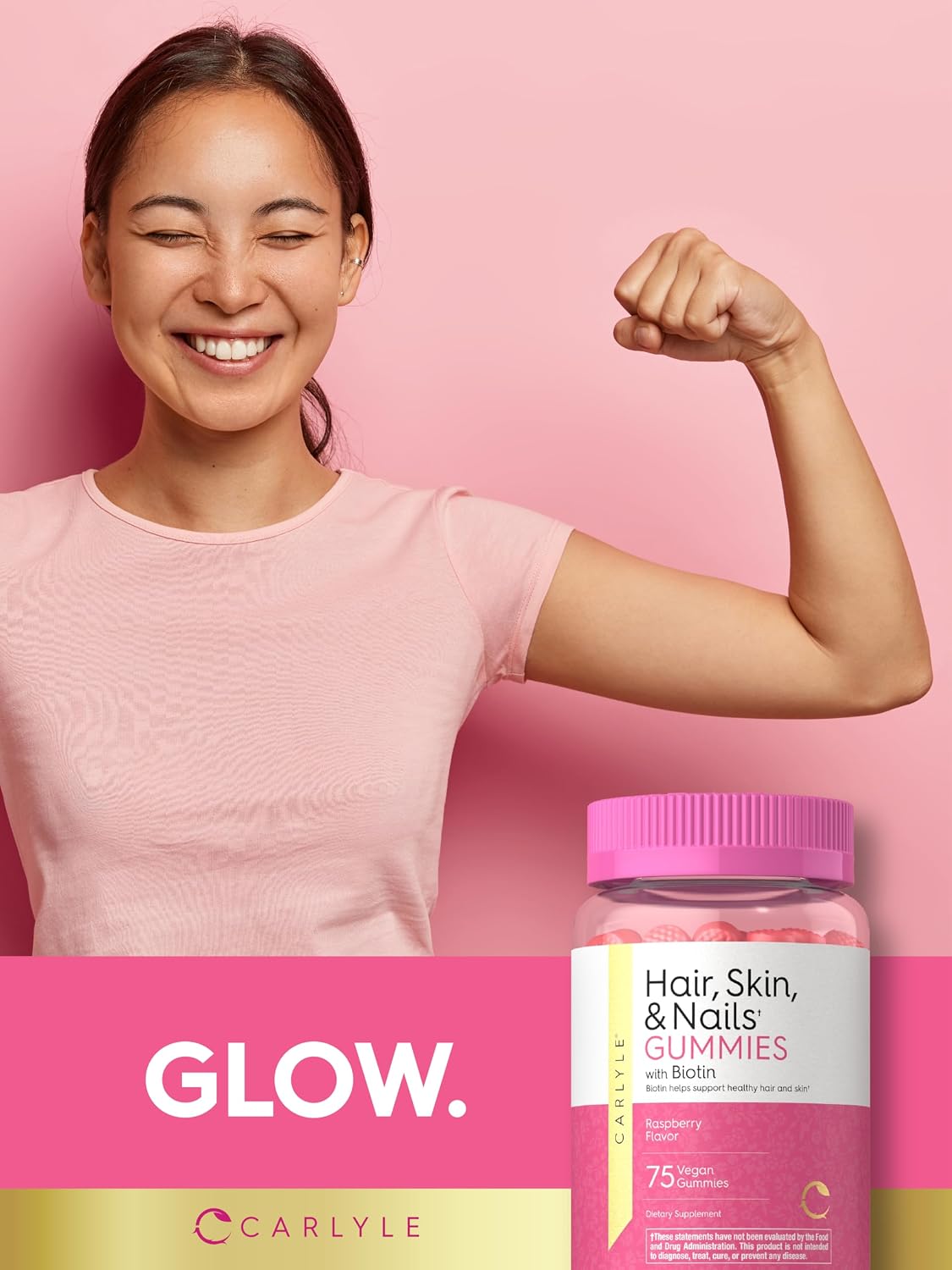 Carlyle Hair, Skin and Nails Gummies with Biotin 2500mcg, Vitamin C & E - Raspberry Flavour, 75 Count - görsel 6