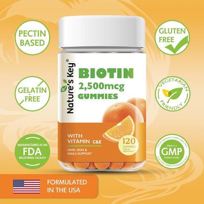 Nature's Key Biotin Gummies with Vitamin C and E – Hair, Skin and Nails Support