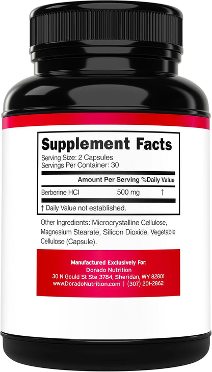 Dorado Nutrition Berberine Supplement 500mg – Digestive and Metabolic Support for Adults – 60 Vegan Capsules