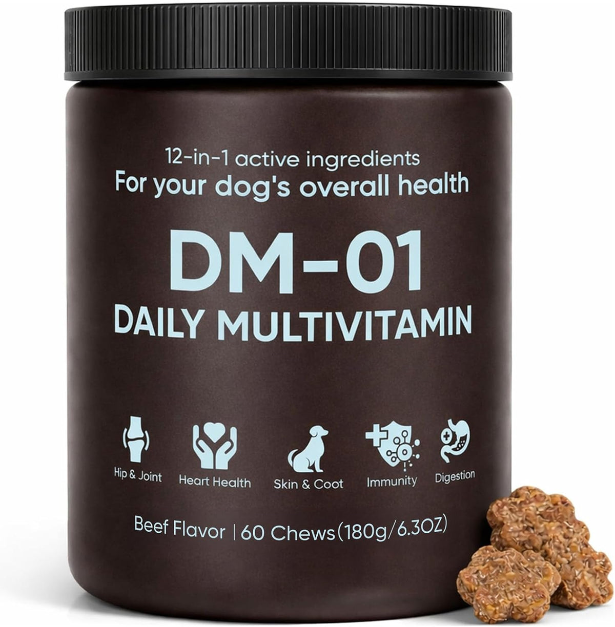 DM-01 Daily Multivitamin for Dogs - Supports Skin & Coat, Joints & Digestion, Beef Flavour, 60 Chews - görsel 1