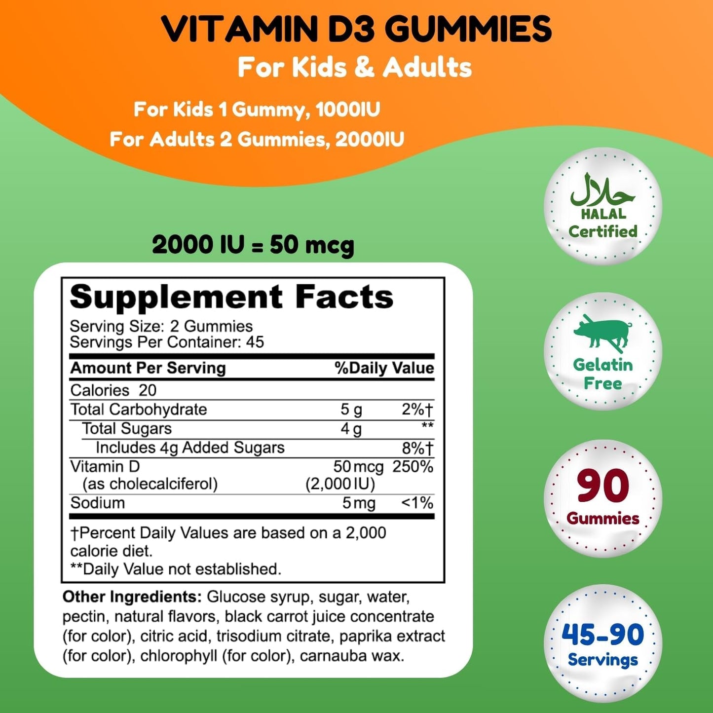 SHIFAA NUTRITION Vegetarian Vitamin D3 Gummies - 2000IU/1000IU, Halal, Non-GMO, Gluten-Free - görsel 2