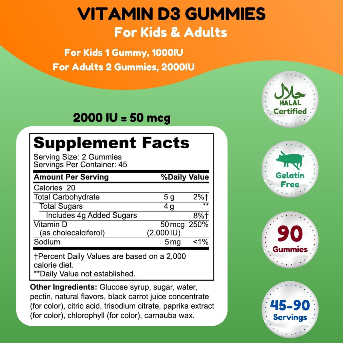 SHIFAA NUTRITION Vegetarian Vitamin D3 Gummies - 2000IU/1000IU, Halal, Non-GMO, Gluten-Free - görsel 2