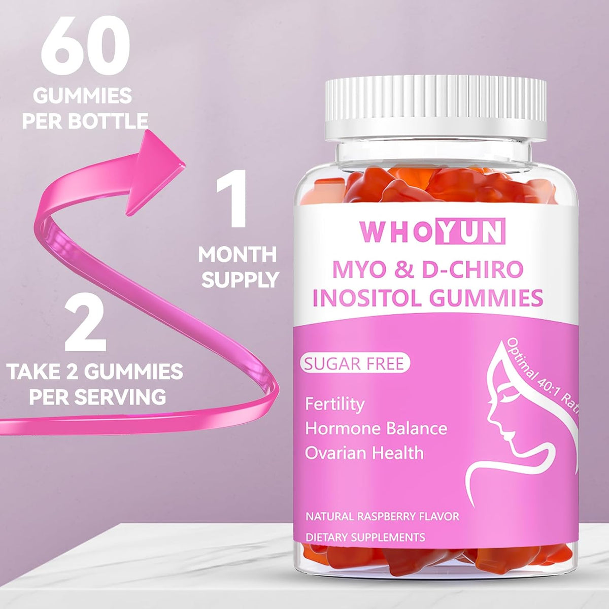 Whoyun Inositol Gummies - Sugar-Free Myo-Inositol & D-Chiro Inositol (40:1 Ratio), 60 Count - görsel 7