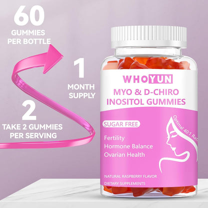 Whoyun Inositol Gummies - Sugar-Free Myo-Inositol & D-Chiro Inositol (40:1 Ratio), 60 Count