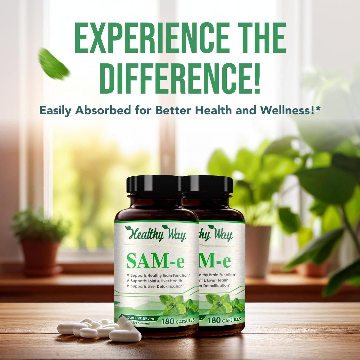 1500mg SAM-e Supplement – High Strength S-Adenosyl-L-Methionine for Joint, Brain, Liver & Mood Support – Non-GMO, 120 Capsules - görsel 6