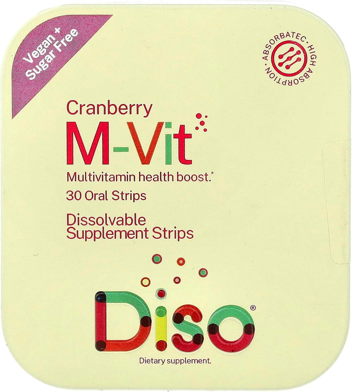 DISO M-VIT Fast-Dissolving Multivitamin Oral Strips, Cranberry Flavour, Vegan, Sugar Free, Gluten-free, Individually Wrapped, Maximum Absorption, 30 Dissolvable Strips - görsel 1