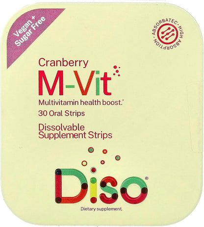 DISO M-VIT Fast-Dissolving Multivitamin Oral Strips, Cranberry Flavour, Vegan, Sugar Free, Gluten-free, Individually Wrapped, Maximum Absorption, 30 Dissolvable Strips