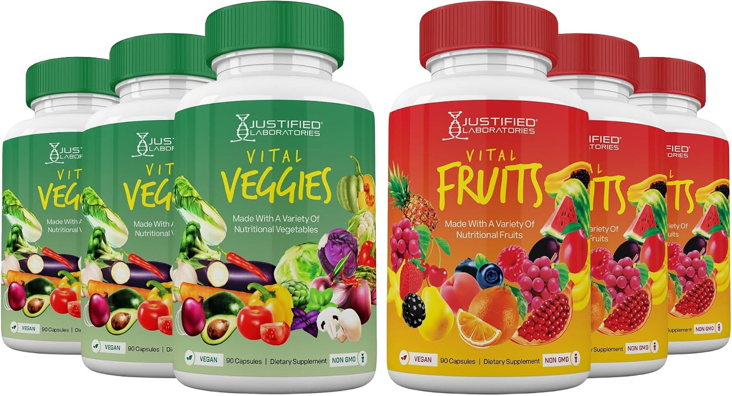 Justified Laboratories Superfoods Set - Vital Fruits & Vital Veggies, 90 Capsules Each (30 Servings) - Non-GMO, Vegan - görsel 9