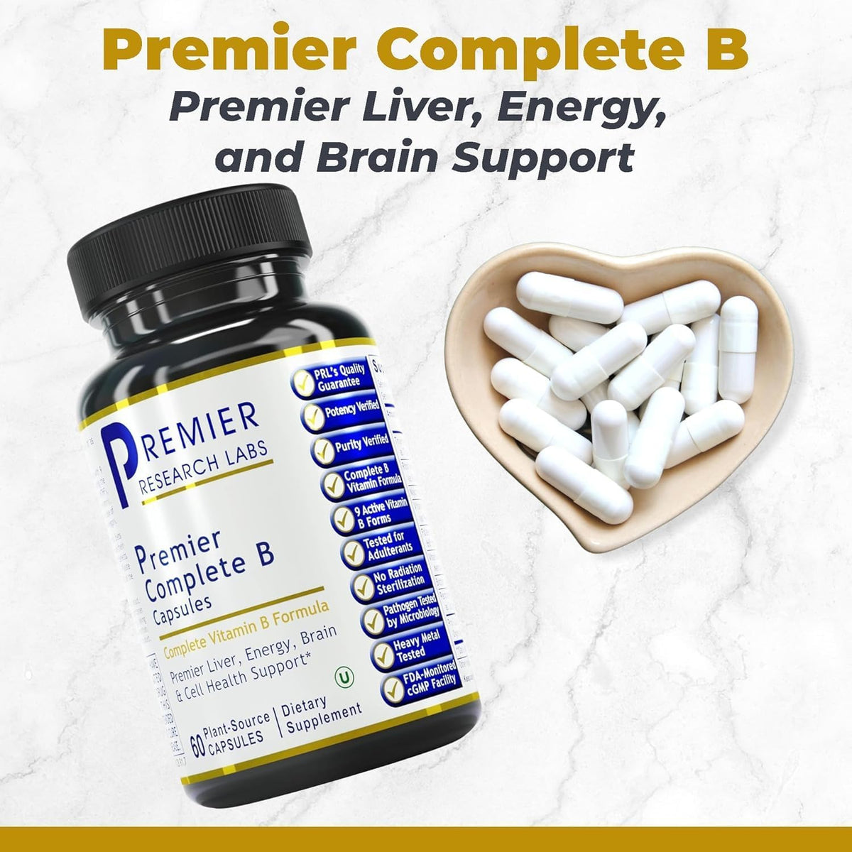 Premier Research Labs Complete B - Vitamin B Complex Supplement with 9 Active B Vitamins for Liver, Energy & Brain Support (60 Capsules) - görsel 2
