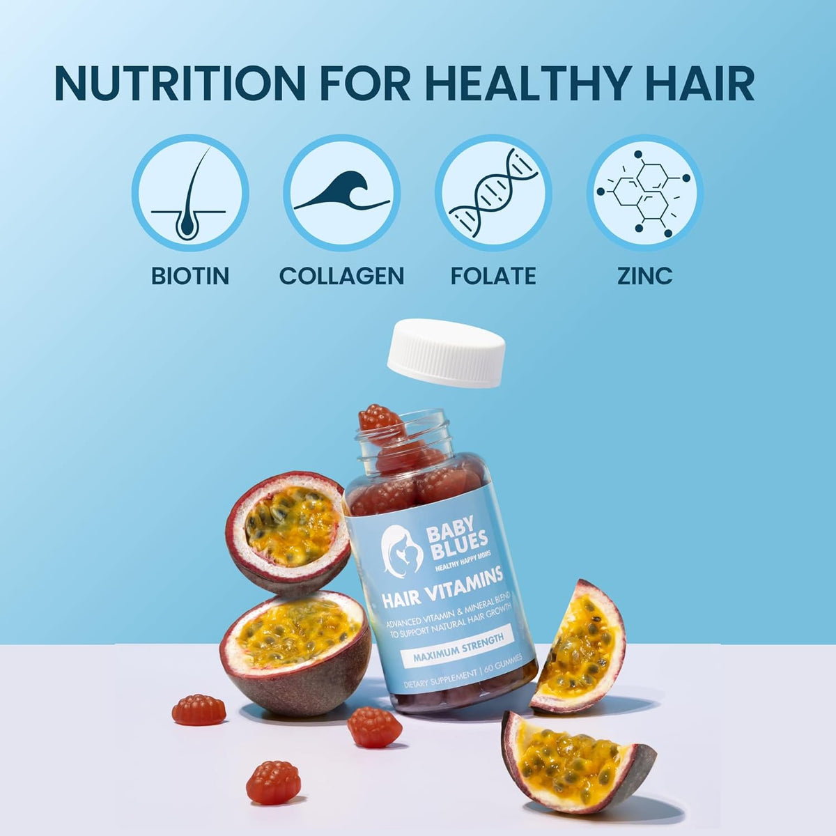Baby Blues Postnatal Hair Loss Vitamins & Gummies for Women | Biotin & Collagen | 3 Month Supply - görsel 4