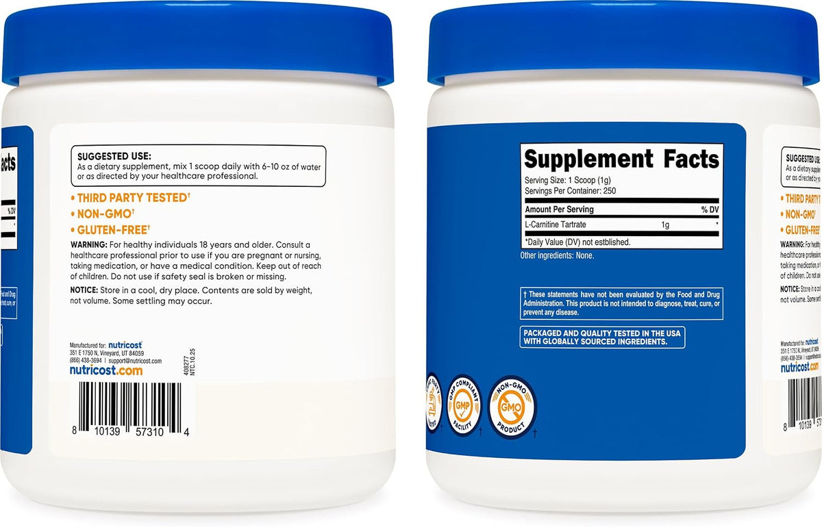 Nutricost L-Carnitine Tartrate Powder - 250 Grammes (250 Servings) - görsel 4